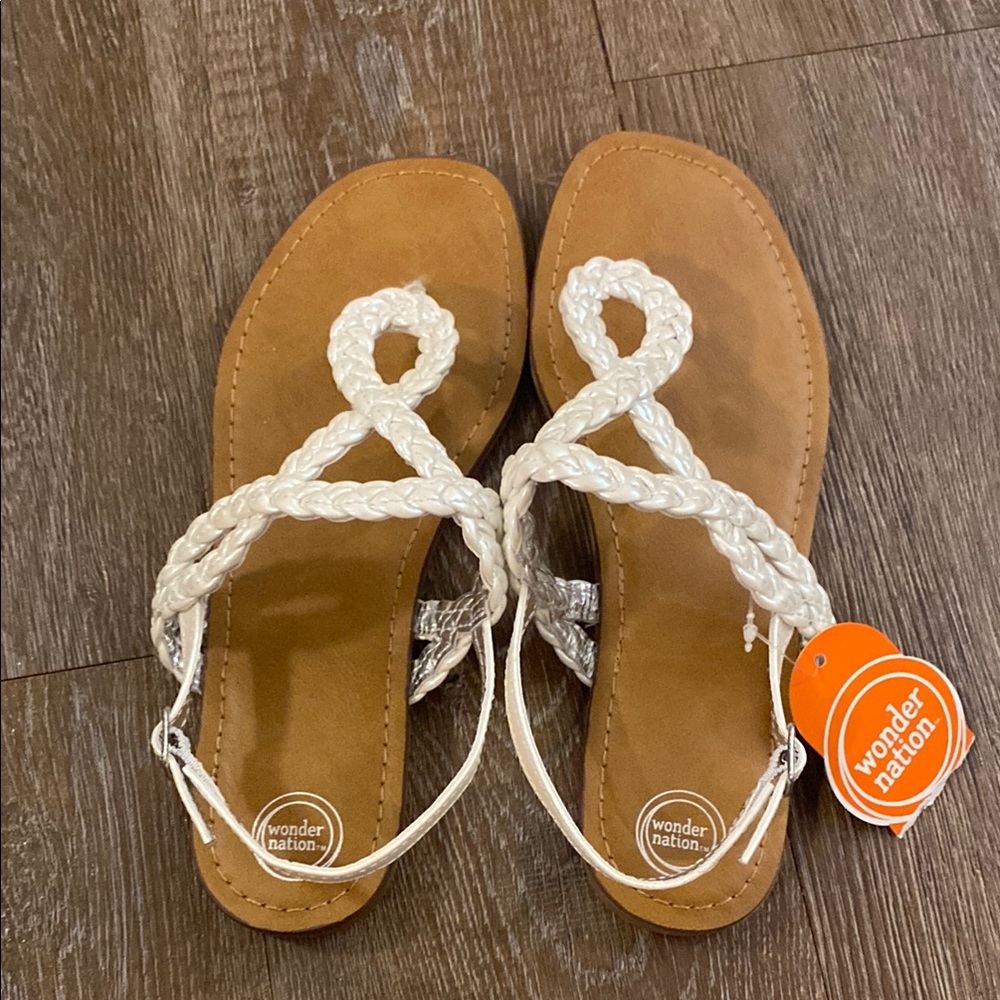 Wonder Nation White and Tan Sandals with Braided Straps